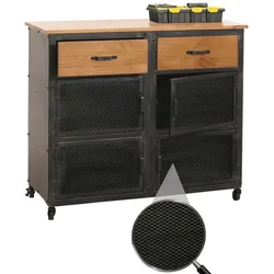 Werkstattwagen MCW-N28, Rollwagen, Rollen 2 Schubladen, 3D-Struktur Metall Holz 90x100x40cm ~ schwarz, natur