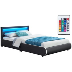 Juskys Polsterbett Sevilla 140x200 cm– Bett mit LED Beleuchtung & Lattenrost – Jugendbett schwarz