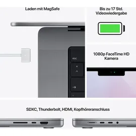 Apple MacBook Pro 2021 14,2" M1 Pro 8-Core CPU 16 GB RAM 512 GB SSD 14-Core GPU space grau