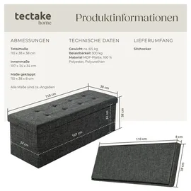 Tectake Sitzbank Faltbar Dunkelgrau 110 x 38 x 38 cm
