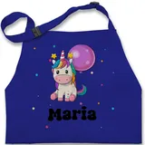 Kinderschürze Schürze Kinder Jungen Mädchen - Einhorn Einhörner Unicorn Geburtstag - 7-14 Jahre - Royalblau - personalisierte kochschürze name und 2 personalisiertes geschenke motiv einem - 7-13 Jahre