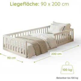 Kids Collective Jugendbett Bodenbett 90 x 200 cm Kiefer massiv weiß