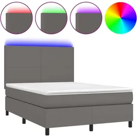 vidaXL Boxspringbett mit Matratze & LED Grau 140x200 cm Kunstleder
