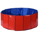 Swimmingpool Schwimmbecken für Hunde und Katzen Hundepool Hundeplanschbecken Hundebadewanne, Faltbarer Pool mit PVC-rutschfest verschleißfest Ø80x30cm (rot)