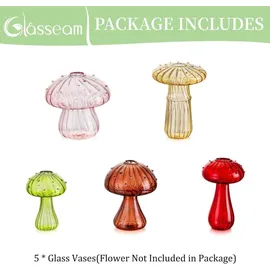 luxuskollektion Pilzförmige Glasvase 5er Set Blumenvase Deko in Bunt