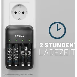 Absina Akku Ladegerät AA AAA & 9V inkl. 8X AA 2900