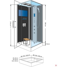 SeniorBad Dampfdusche Duschtempel Sauna Dusche Duschkabine D38-10R3-EC 90x90cm mit 2K Scheiben Versiegelung