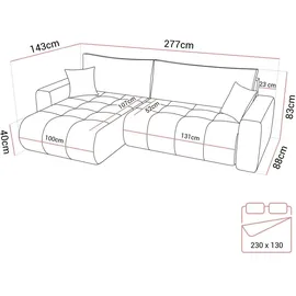 lookway Ecksofa CLOUD mit Schlaffunktion und Bettkasten, Wind 99