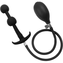 Latex Play - Inflatable Anal Plug with Double Balloon and Pump, 15 cm, schwarz