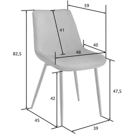 Tectake tectake® Set Stuhl, Monroe Samtoptik, schwarze Stahlbeine, 48 x 59 x 82,5 cm