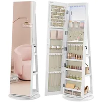 Songmics Schmuckschrank mit LED und Spiegel, 3 Ablagen, 360° drehbar,