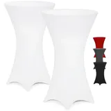 DETEX DETEX® Stehtisch Husse 2er Set Ø60-65/70-75/80-85cm Farbwahl Stretch Stehtischhusse Überzug 2er Set Weiß 60Ø