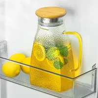 TELANKS Wasserkaraffe für Kühlschranktür, Glaskaraffe mit Deckel 1,5 L, Tropffreier Ausguss Wasserkrug, Teekanne Glas, Glaskaraffe für Heiße oder Kalte Getränke