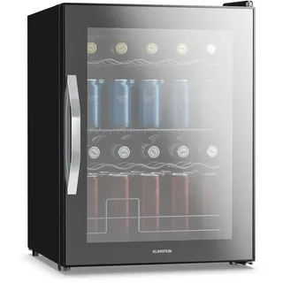 Klarstein Beersafe Getränkekühlschrank 60 L – Mini Kühlschrank mit Glastür, Schwarz | LED-Beleuchtung, herausnehmbare Metallablagen, leise, Flaschenkühlschrank für Getränke & Dosen
