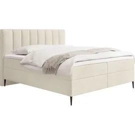 WFL GROUP Boxspringbett mit Bettkasten – Polsterbett 140 x 200 cm mit H4 Taschenfederkern Matratze & 5 cm Topper – Stauraumbett mit hohem Kopftei... - Creme/Weiß