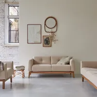 2-Sitzer-Sofa Bjorn aus massiver Eiche und Ecru-Wolle ,2-Sitzer