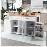 STILVORA Sideboard mit klappbare Arbeitsplatte,Buffetschrank Kücheninsel mit Schubladen (1 St., 5 Räder, 3 Tür), mit Ausziehbare Arbeitsplatte,Massivholzbeine umschaltbar weiß