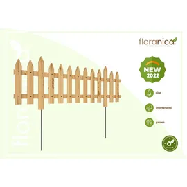 Pemicont Floranica Steckzaun Gartenzaun Kiefer 1 stk 40 x 100 cm Natur Metallstäben Begrenzungszaun Dekorative Beeteinfassung Beetumrandung