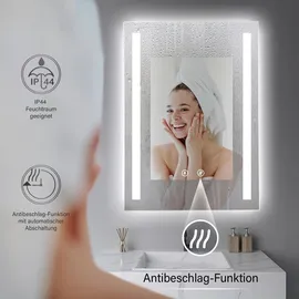Hoko LED Badspiegel Wandspiegel 50x70cm + Anti-Beschlag - Lichtfarbe stufenlos einstellbar - Touch - Wandschalter - Speicherfunktion IP44 Koblenz - Transparent
