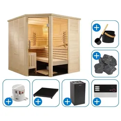 Sentiotec Sauna Alaska Corner Komplett-Set, Saunaofen: Finnischer-Ofen