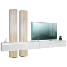 Vladon Wohnwand, Eiche, Holzwerkstoff, 330x204x39 cm, Wohnzimmer, Wohnwände, Wohnwand-Sets