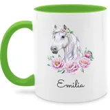 Tasse Tassen 325ml - Pferde - Pferdekopf Motiv mit Name personalisiert I Pferdemotiv I Pferd Name - 325 ml - Hellgrün - reitersachen pferden pferdemädchen glühweintassen