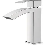 FORIOUS Wasserhahn Bad, Wasserfall Waschtischarmatur mit Auslauf Höhe 100 mm, Mischbatterie Armatur Badezimmer, Gitterauslauf, Energiesparend & Wassersparend, Chrom