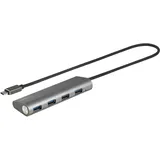 Renkforce RF-3374944 USB-Hub 4 Port USB-A USB 3.2 Gen1 5 GBit/s mit Aluminiumgehäuse Silber