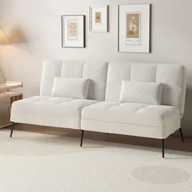 COMHOMA Schlafsofa mit Schlaffunktion, Futonbezug ausklappbar, ecksofa, Couch Gästebett, 3-Sitzer mit verstellbare Rückenlehne aus Kords... - Weiß