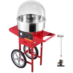 VEVOR Elektrische Zuckerwattemaschine mit Wagen, 1 kW kommerzielle Zuckerwattemaschine mit Abdeckung, Edelstahlschüssel, Zuckerschaufel und Schublade, für Kindergeburtstage, Familienfeiern, Rot