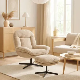 MCW Relaxsessel MCW-P32 Chenille 370 g/m2 70 x 100 x 80 cm Creme mit Hocker
