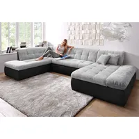 Wohnlandschaft DOMO COLLECTION "Moric U-Form auch in Cord", silber (schwarz, silber), B:353cm H:80cm T:95cm, Microfaser PRIMABELLE / Struktur (90% Polyester/ 10% Polyacryl), Kunstleder SOFTLUX / Struktur (90% Polyester/ 10% Polyacryl), Sofas, im XXL-Format, wahlweise mit Bettfunktion und Armlehnenverstellung