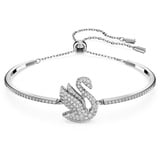 Swarovski Iconic Swan Armreif, Schwan, Weiß, Rhodiniert