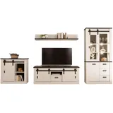 furn.design Wohnwand, Weiß, Anthrazit, Metall, Nachbildung,Pinie, 388x201x43 cm, Wohnzimmer, Wohnwände, Anbauwände