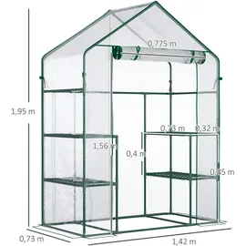 Outsunny Foliengewächshaus Frühbeet mit 6 Regalen Transparent 142 x 73B x 195H cm