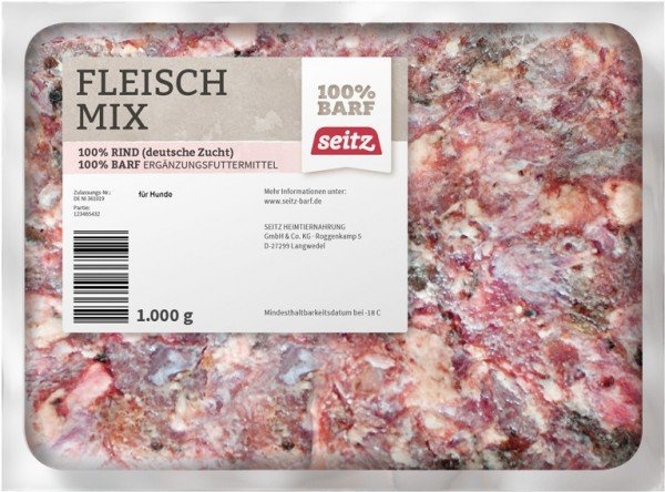 Sparpaket Seitz Fleisch-Mix gewolft 12 x 1000 Gramm Spezialfutter / Frostfutter für Hunde