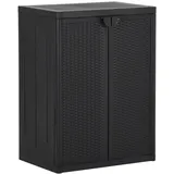 Mogou Gartenschrank, Geräteschuppen, Wetterfest, Outdoor Schrank, Gerätehaus, Gartenhausschränke, Terrassenschrank, Schwarz 65x45x88 cm PP Rattan