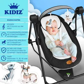Kidiz KIDIZ® Babywippe Babyschaukel mit 5 Geschwindigkeitseinstellungen zusammenklappbarer Baby Wippe Schaukel Babyhochstuhl mit Spielbogen Spielzeugen 5 beruhigende Naturgeräusche neugeborene