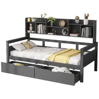 HAUSS SPOLE Schlafsofa 90x200cm mit Schubladen und Regale, Lattenrost, Massivholz, Grau, Schubladen und Regale, Lattenrost, ohne Matratze grau