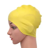 CHAMEEN Damen und Herren Silikon Badekappe Waterproof Gelb mit Ohrenschützer Silikon Badekappen Swimming Caps für Männer Frauen Kinder