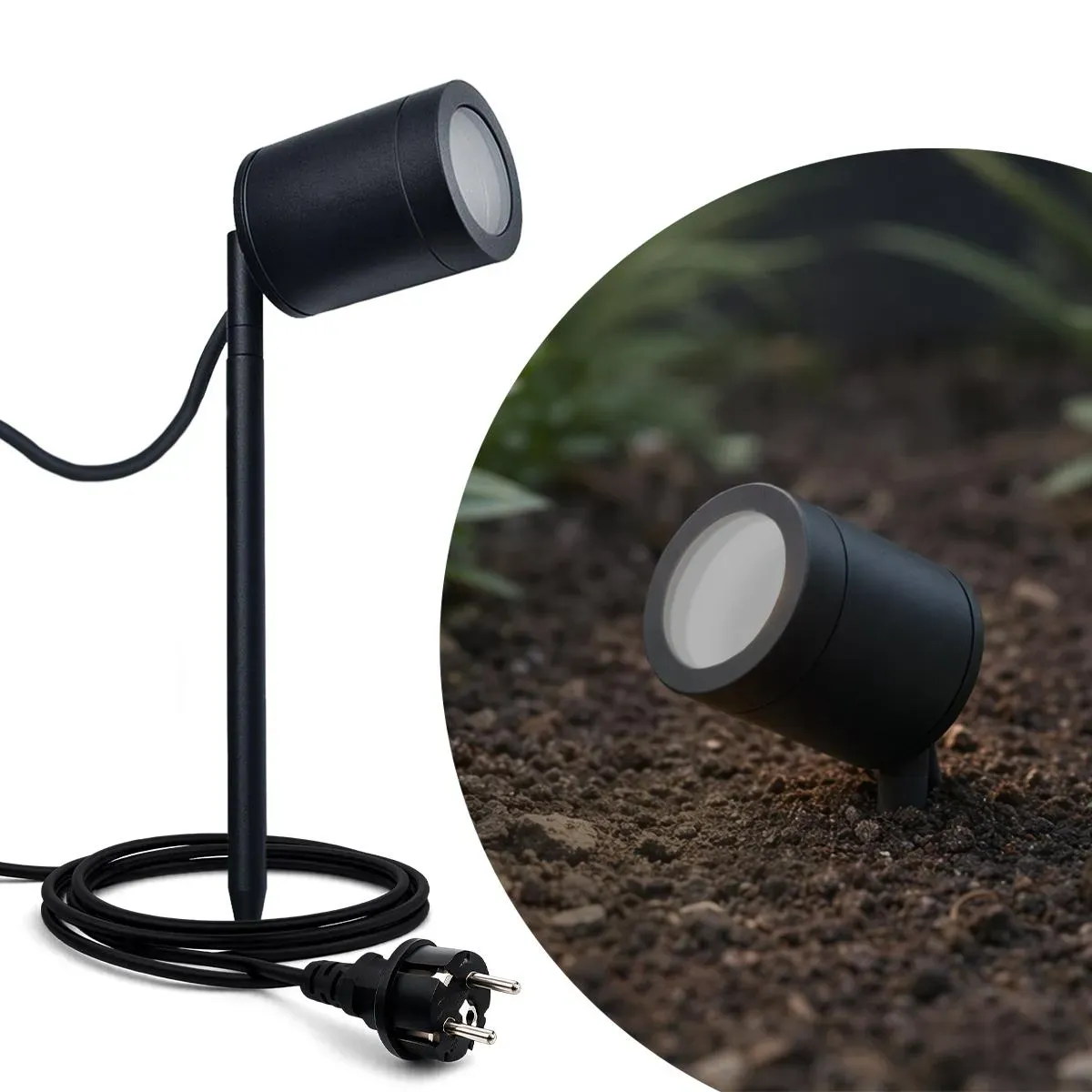 Gartenstrahler mit Erdspieß rund schwarz - Größe: Kurz LED Modul - Lichtfarbe: O...