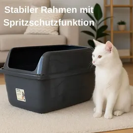 GarPet 2er Set Katzentoiletten mit hohem Rand Schwarz Katzentoilette XXL Katzenklo offen hoher Rand Katzenklo ohne Deckel Extra Hoch 56x40x30 cm Anthrazit