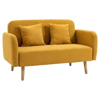 HOMCOM 2 Sitzer Sofa Couch mit 2 Wurfkissen gepolsterter Doppelsofa mit Samtopik - Gelb