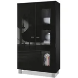 Vladon Vitrine, Schwarz Hochglanz, Holzwerkstoff, 71x129x35 cm, Wohnzimmer, Wohnwände, Vitrinenschränke