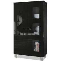 Vladon Vitrine, Schwarz Hochglanz, Holzwerkstoff, 71x129x35 cm, Wohnzimmer, Wohnwände, Vitrinenschränke