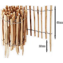 Aquagart 10m Staketenzaun Rollboarder 60cm hoch Lattenabstand 4-6cm Gartenzaun aus Haselnuss Holzzaun