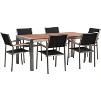 Beliani Gartenmöbel Set Eukalyptusholz Edelstahl Tisch 180 cm 6 Stühle Schwarz Terrasse Outdoor Modern Garten Terrasse - Schwarz