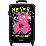 noboringsuitcases NoBoringSuitcases.com Hartschalen Handgepäck Koffer 55x35x20 cm, 36L, Bunte Graffiti-Drucke: Schwarz - Teddybär, Reisekoffer mit 4 Rollen