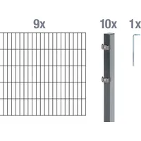 GAH Alberts Alberts Komplettset Doppelstabmattenzaun Anthrazit, 2 m Matten, Höhe 200 cm, Länge 18 m