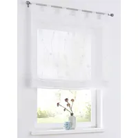 Kutti Raffrollo mit Schlaufen modern Bestickt Raffgardine halbtransparent, Polyester pflegeleicht in der Größe 60 x 140 cm